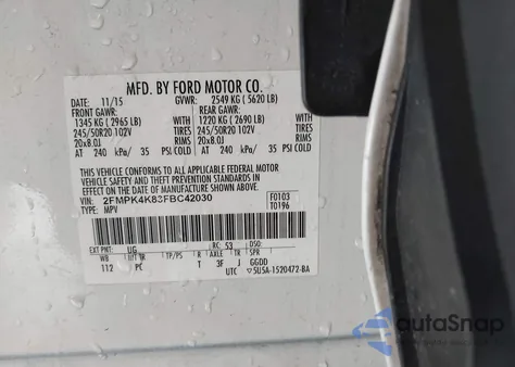 2015 Ford Edge Titanium z USA, uszkodzony, nr VIN 2FMPK4K83FBC42030